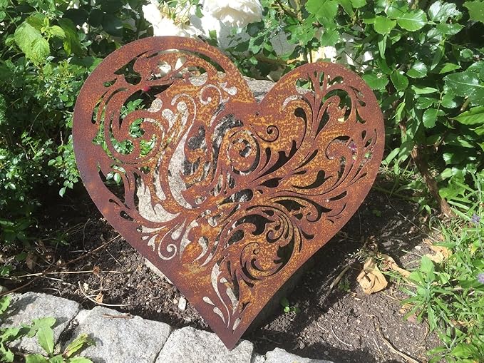 SAREMO Herz zum Hängen 35 cm Barock Garten Deko Rost Edelrost