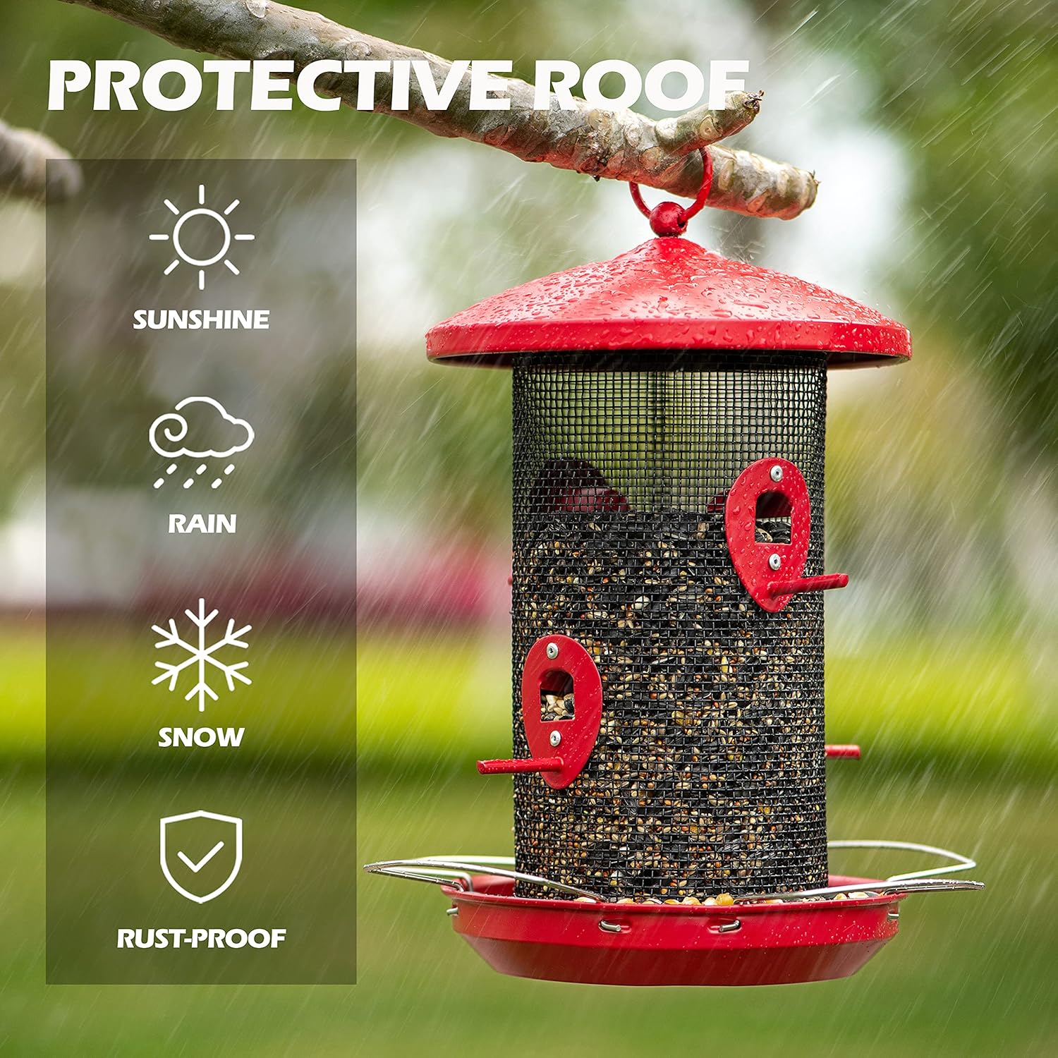 Birdream Bird Feeder for Outside Hanging Metal Mesh Wild Bird Feeders Heavy Duty Large Red Birdfeeder with 4 Feeding Ports Holds More Bird Seed Capacity Decoration for Garden Yard Attracting Birds : Garden & Outdoor