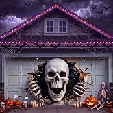 Minetom 7x16ft 2026 Halloween Garage Door Cover, Garage Skeleton Decoration | Including Magnetic Hook and Elastic Rope, Easy Installation, Large Banner Backdrop for 2-Car Garage Door Party Wall
