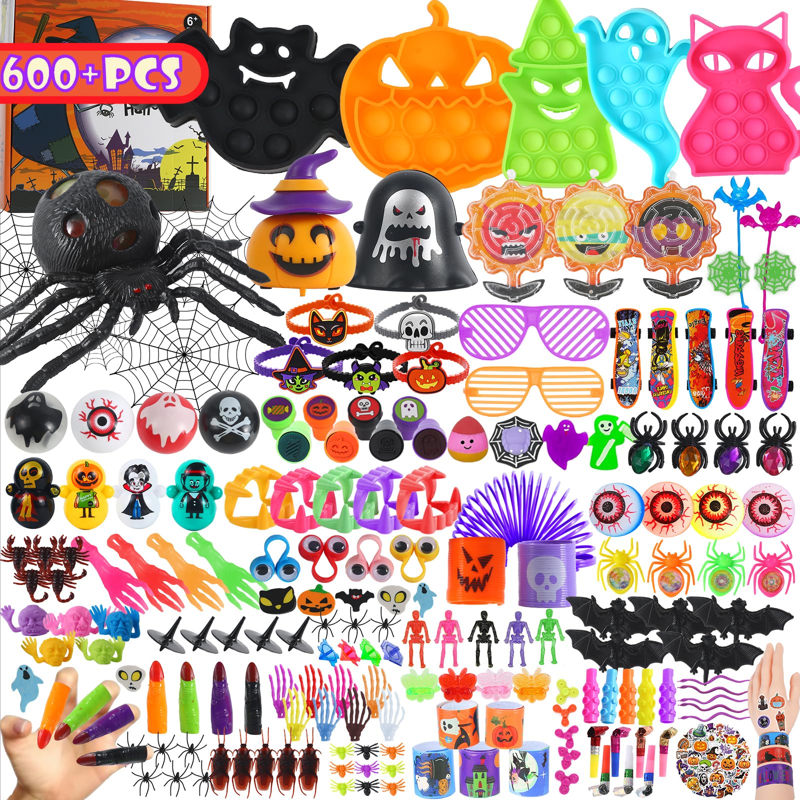 Photo 1 of 600Pcs Halloween Party Favors for Kids, Halloween Toys Bulk Fidgets for Party Supplies, Halloween Treats Non Candy, Goodie Bag Stuffers, School Gifts Classroom Carnival Prizes, Treasure Box Toy Chest