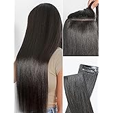 LUVME Invisible Yaki Straight Clip in Hair Extensions Real Human Hair for Women, 14 Inch 110g 6Pcs, Remy Hair Clip Ins, Invisible Clip Ins for Daily Wear & Special Occasions