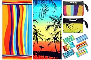 Touchat 2 Pack Beach Towel Oversized,Thick Sand Free Microfiber Beach Towel 30”x60”, Super Absorbent Tropical Coconut Tree Sunset Swim Beach Towels for Kids,Women,Men,Boys, Girls…
