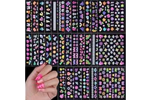 FANDAMEI Nail Stickers for Girls, 30 Sheets Cute Kids Nail Stickers for Nail Art, 3D Self-Adhesive Glitter Floral Fruit Heart Decals for Women, Little Girl Nail Decals for Design