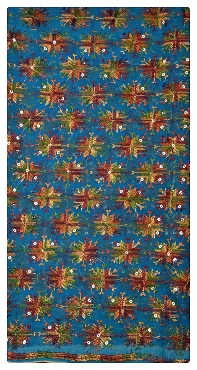 khanna creation women's art silk phulkari dupatta (kc_015_blue_free size)