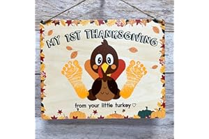 TRUMPETIC DIY Baby's First Thanksgiving Footprint Sign for Newborn, Fall Autumn Keepsake for New Baby, Holiday Milestone Cards for Girl, Boy, Ideal Baby Shower Gifts, New Mom Gifts (My First Thanksgiving)
