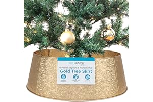 BIRDROCK HOME 4-Panel Christmas Tree Collar - Gold Bubble Tree Skirt - Small 26" Base - Easy to Assemble Xmas Tree Base Cover - Metal Holiday Decoration - Water Base Protection from Pets, Skirt Decor