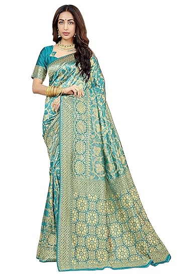Womens Banarasi Silk Saree (Banarasi_Saree117_Firozi)
