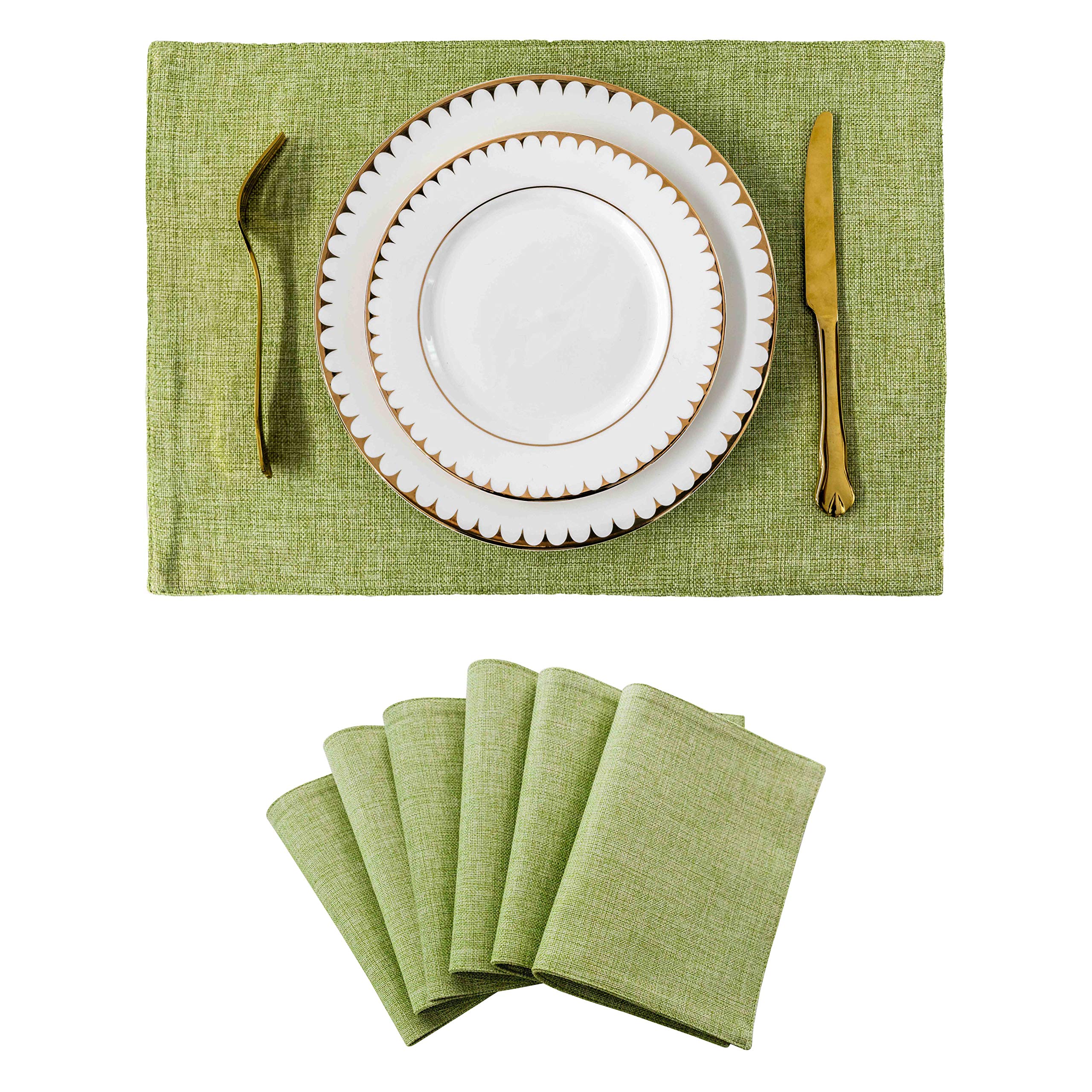 Home Brilliant Green Placemats for Dinner Soft Linen Place Mats for Table Holiday Parties Spring Decorations Table Mats Set of 6, 33 x 48 cm, Grass Green