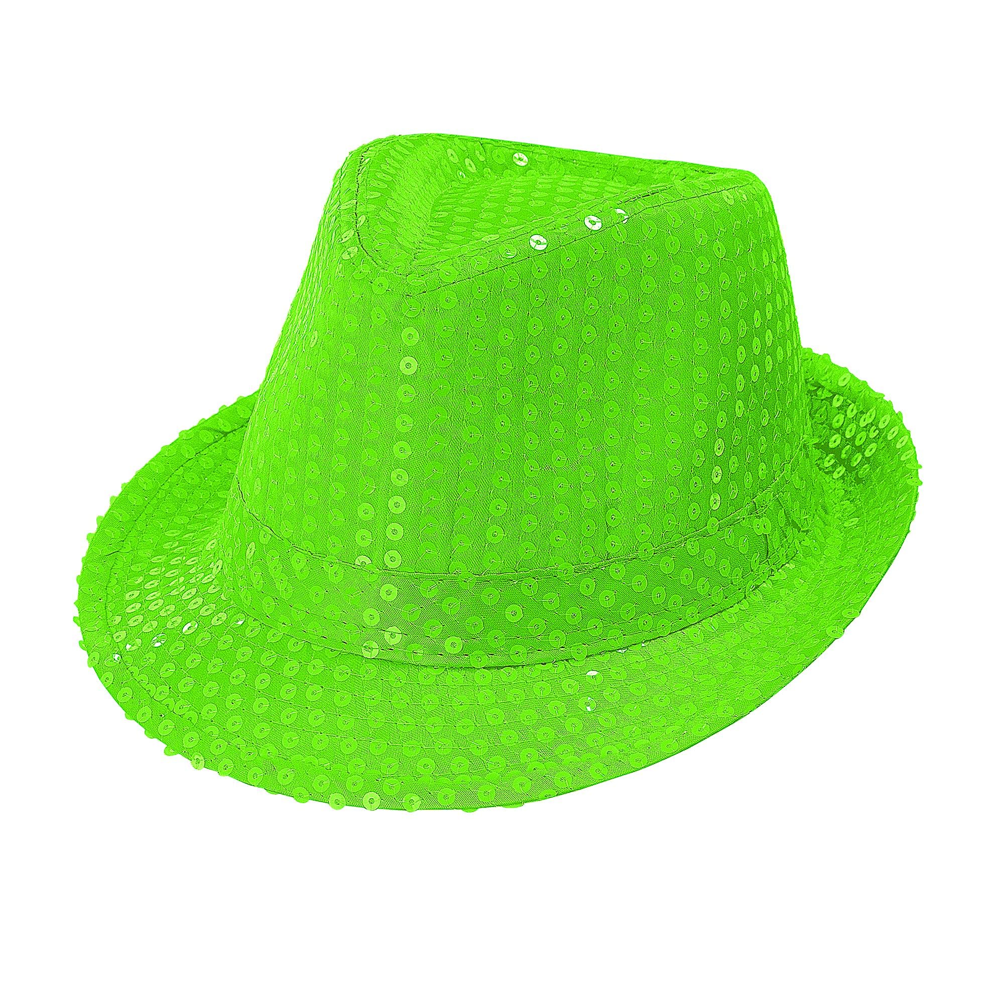 Widmann 01247 - Fedora with Sequins Adult Unisex, Hat, Neon, Disco, Pink Night, Pride, Carnival, Theme Parties, One Size, Fluorescent Green Color