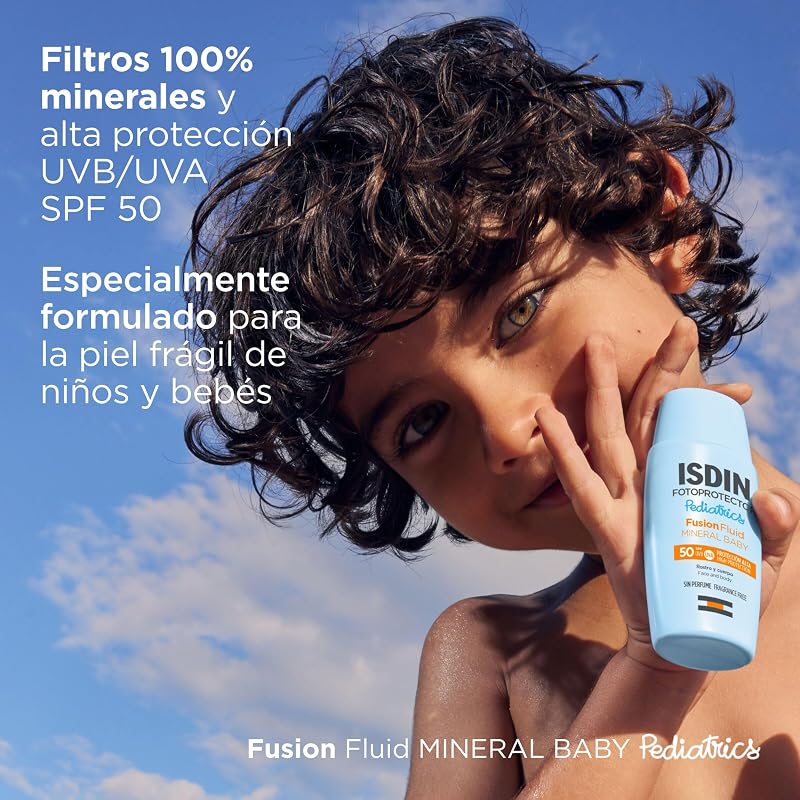 Fotoprotección Fusion Fluid Mineral Baby Pediatrics SPF 50, Protector Solar Sin Filtros Químicos, 100% Mineral, indicado para el Cuerpo y el Rostro de Niños y Bebés, 50 ml