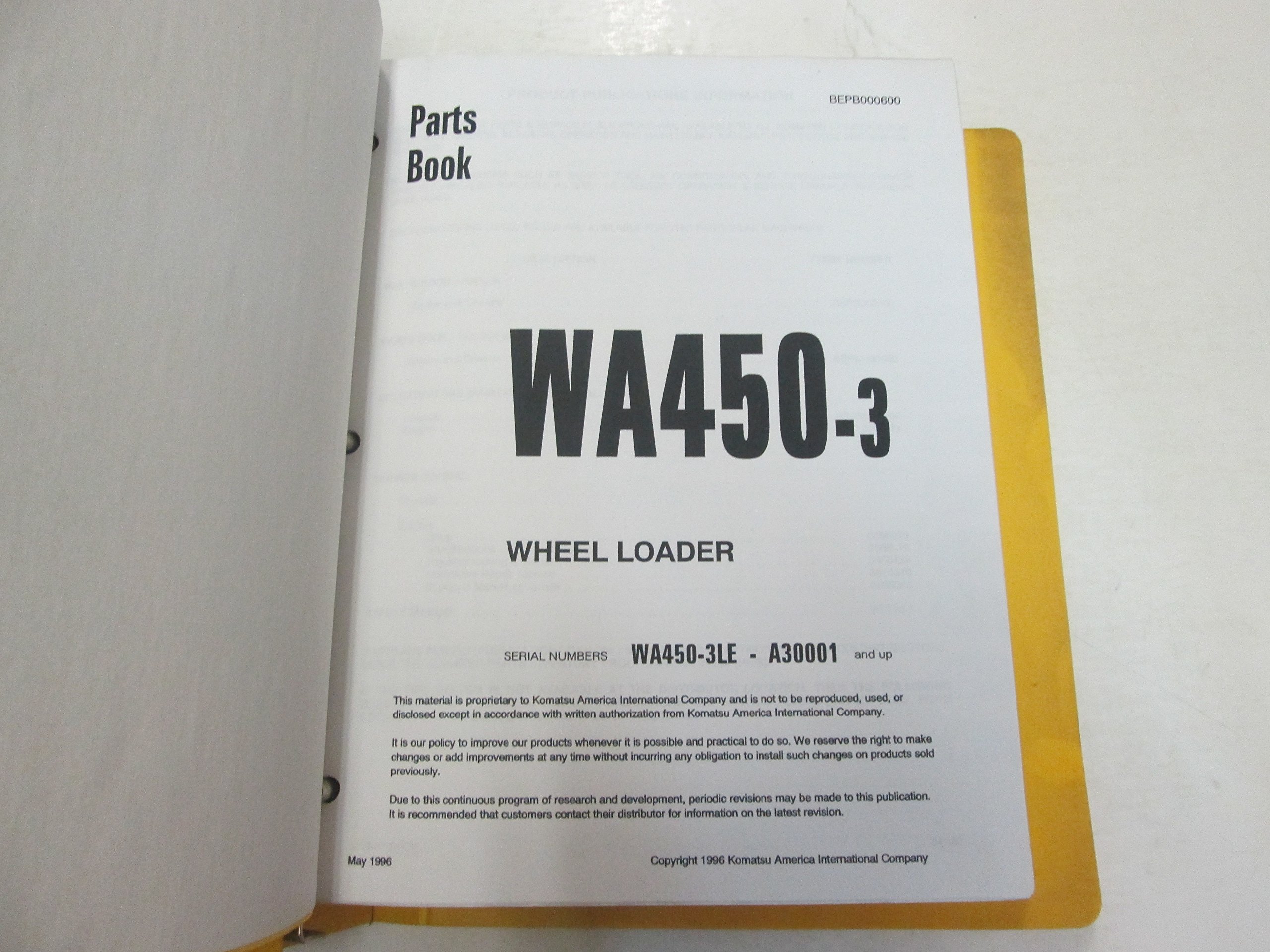 1997 Komatsu WA450-3 Wheel Loader Parts Book Manual BINDER A30001 STAINS:  Komatsu: Amazon.com: Books