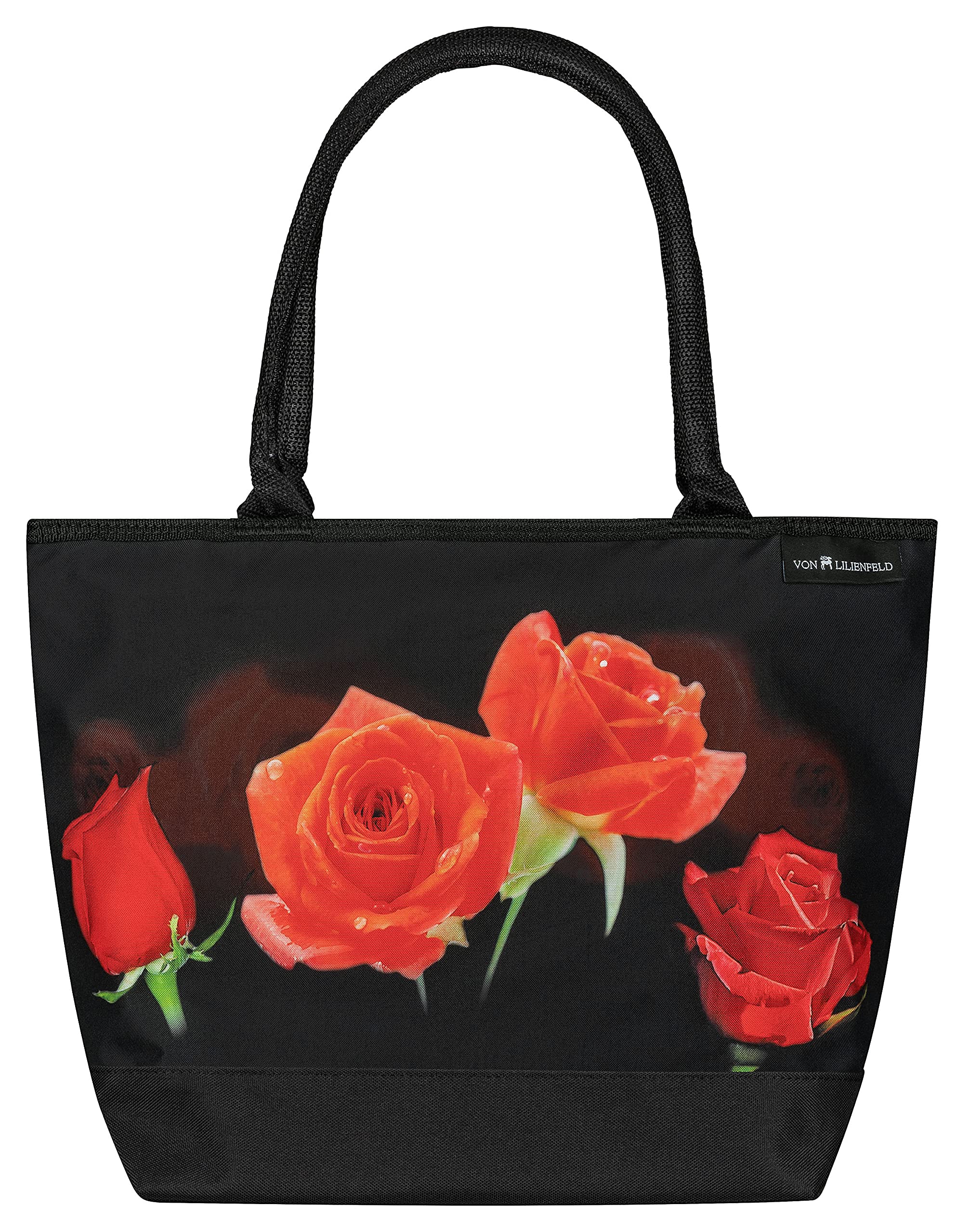 VON LILIENFELD Handbag Floral Bouquet of Roses Design Shopper Dimensions L 42 x H 30 x D 15 cm Beach Bag Handbag Office, multicoloured, Contemporary