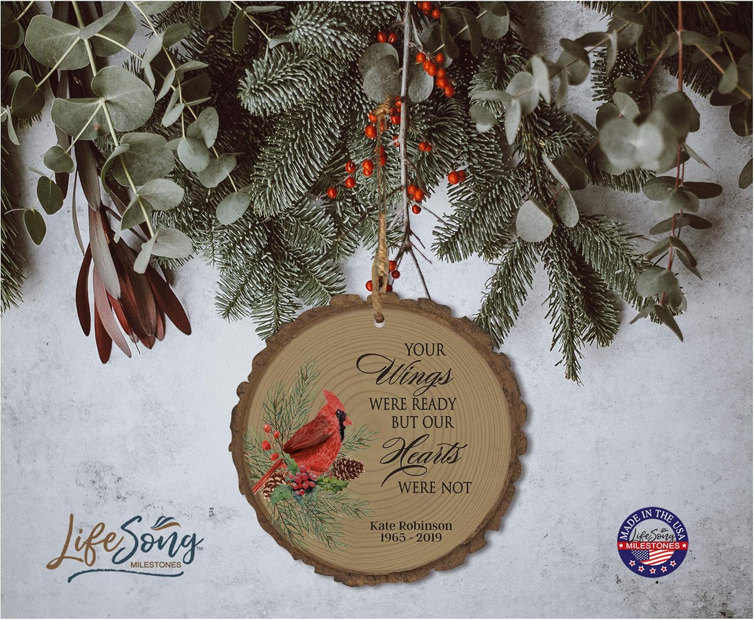 Amazon Com Lifesong Milestones Personalized Memorial Remembrance Christmas Tree Bark Style Ornament Bereavement Sympathy Holiday Keepsake Loss Of Loved One Decoration Gift 3 75 Your Wings Furniture Decor