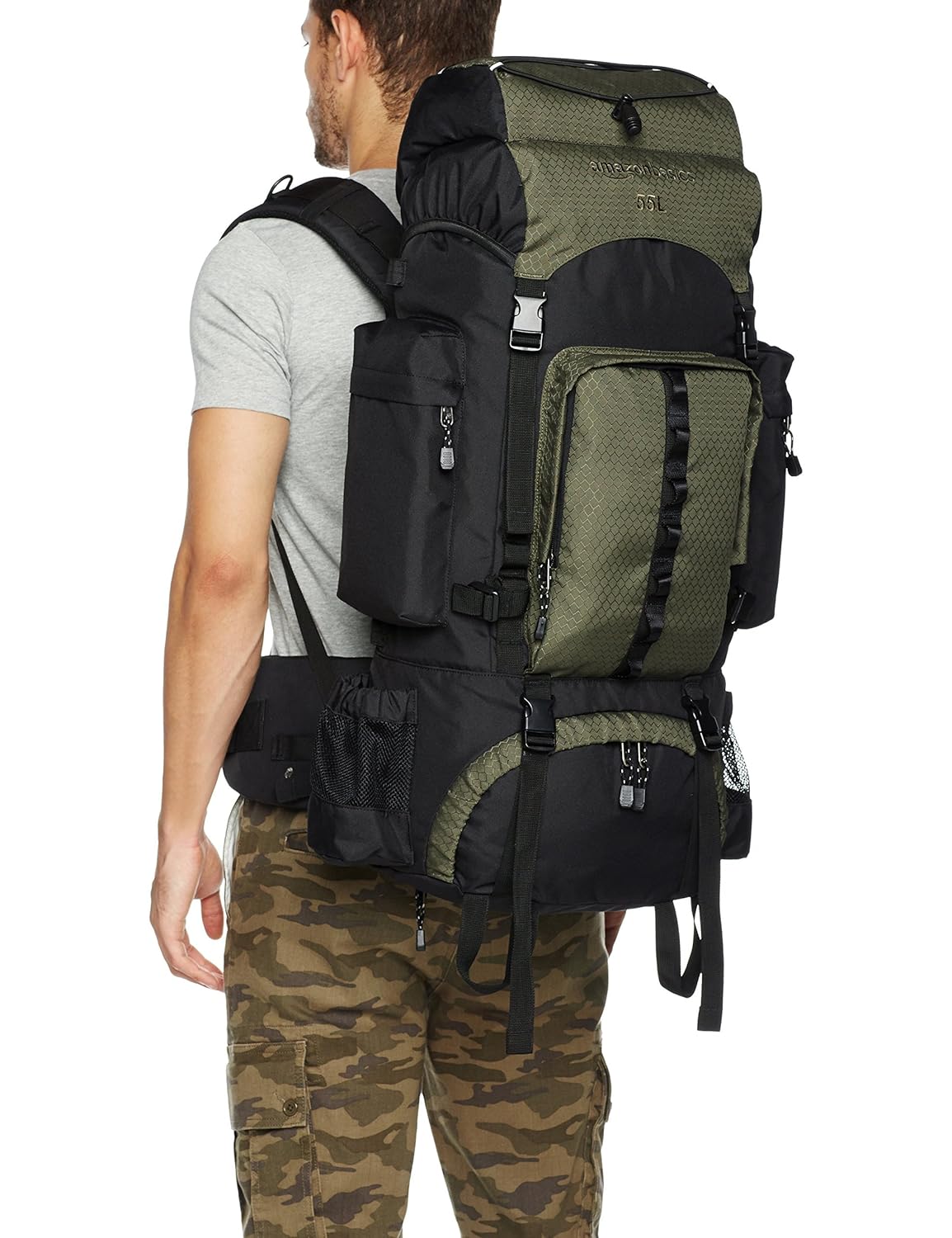 Internal Frame Hiking Backpack with Rainfly Black / Green 55L / 65L