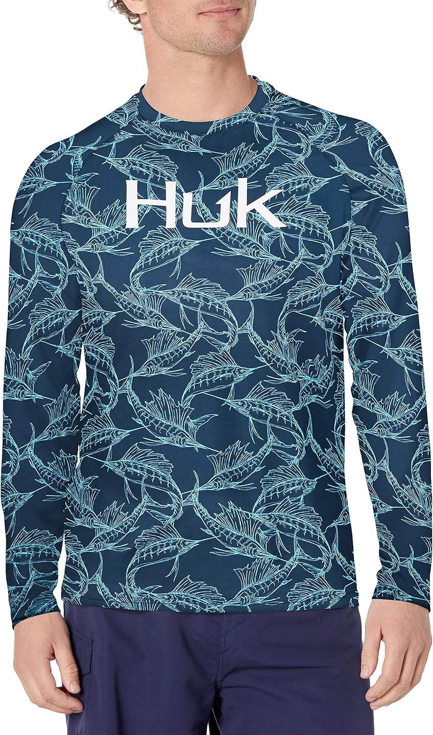 HUK Pattern Pursuit Long Sleeve Shirt Fishing Shirt, Sargasso Sea, 3X