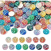 FASHEWELRY 130pcs Flower Flat Back Resin Cabochon 12mm Round Dome Tiles Flat Round Cameo Gems for Jewelry Making Bezel Pendant Tray