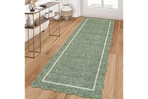 GarveeHome 2x6 Sage Green Kitchen Rug Solid Scalloped Washable Runner Rug with Non Slip TPR Backing Hallway Stain Resistant &