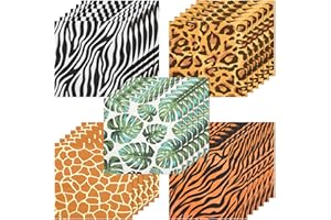 GUEEVIN 100 Pieces Jungle Safari Animal Print Party Disposable Animal Napkins Safari Napkins for Baby Shower Birthday Party, 5 Styles