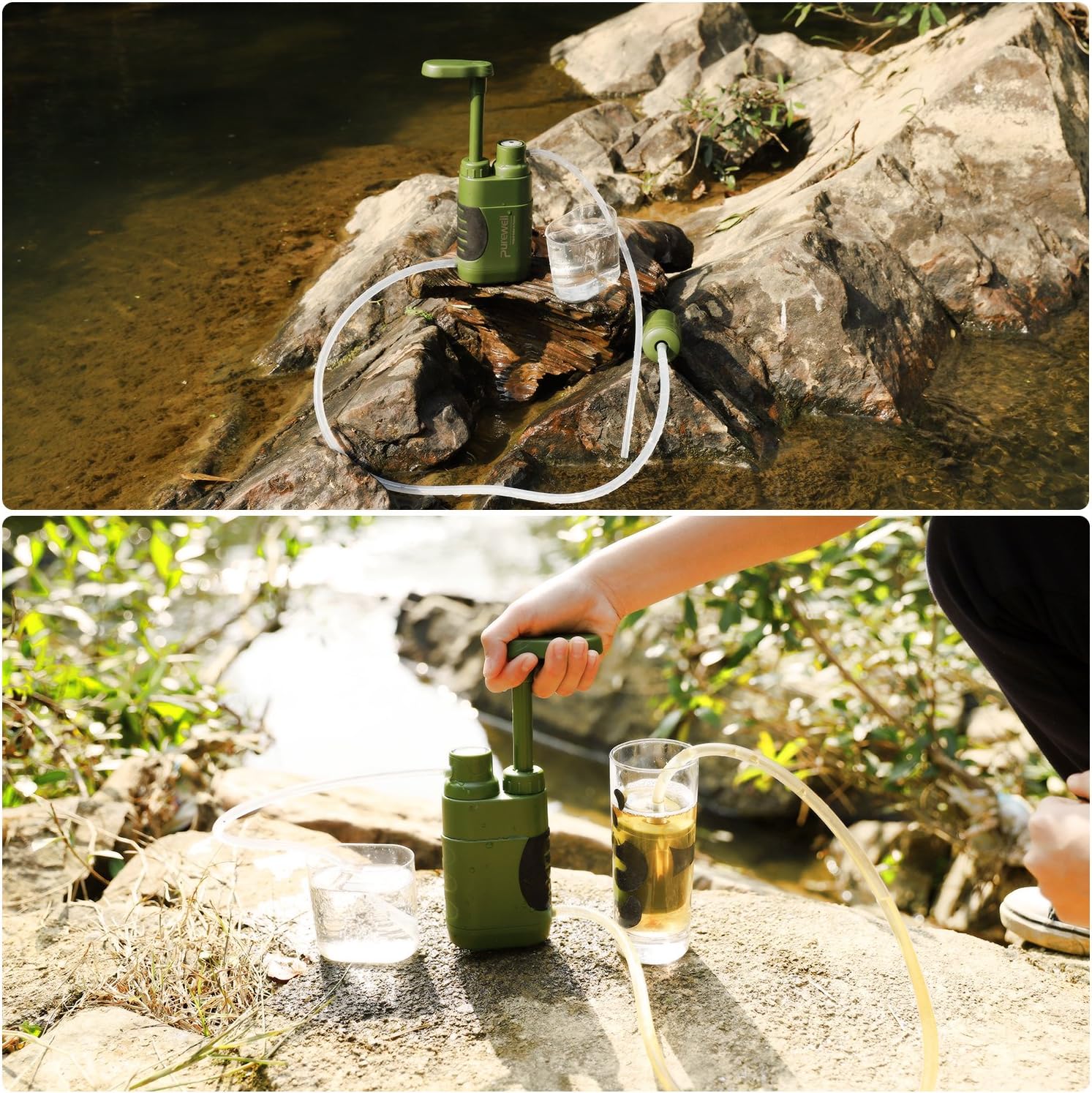 Purewell Water Purifier Pump with Replaceable Carbon 0.01 Micron Water Filter, 4 Filter Stages, Portable Outdoor Emergency and Survival Gear - Camping, Hiking, Backpacking : Sports & Outdoors