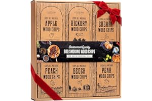COOKING GIFT SET Large Wood Smoking Chips for Smoker - 6 Flavor Variety Pack of Natural Wood Chips - Apple, Hickory, Cherry, Peach, Beech, and Pear - Grilling Accessories for Smoker Grill, Charcoal and Gas Grill