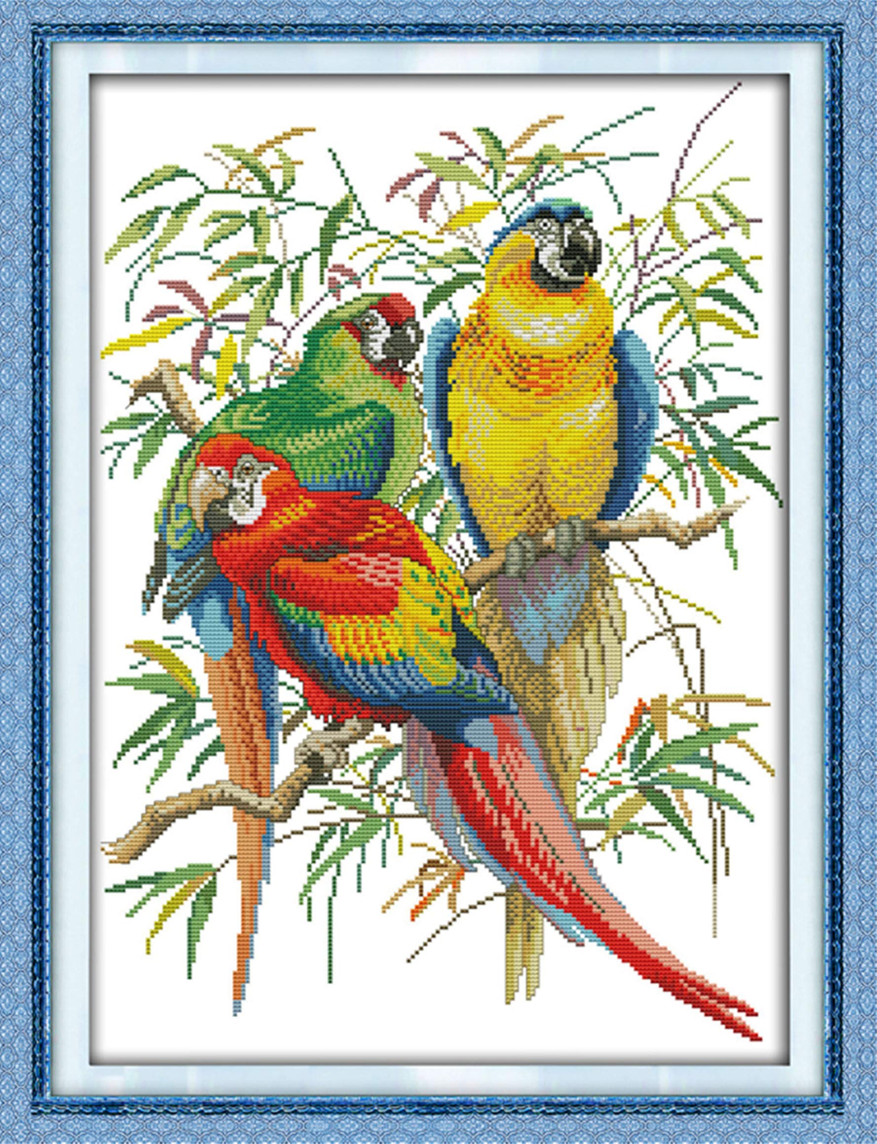CaptainCrafts Cross Stitch Kits Stamped Cross Stitch Preprinted Fabric Cross Stitch Adults Embroidery Kits (Stamped, Scarlet Macaw)