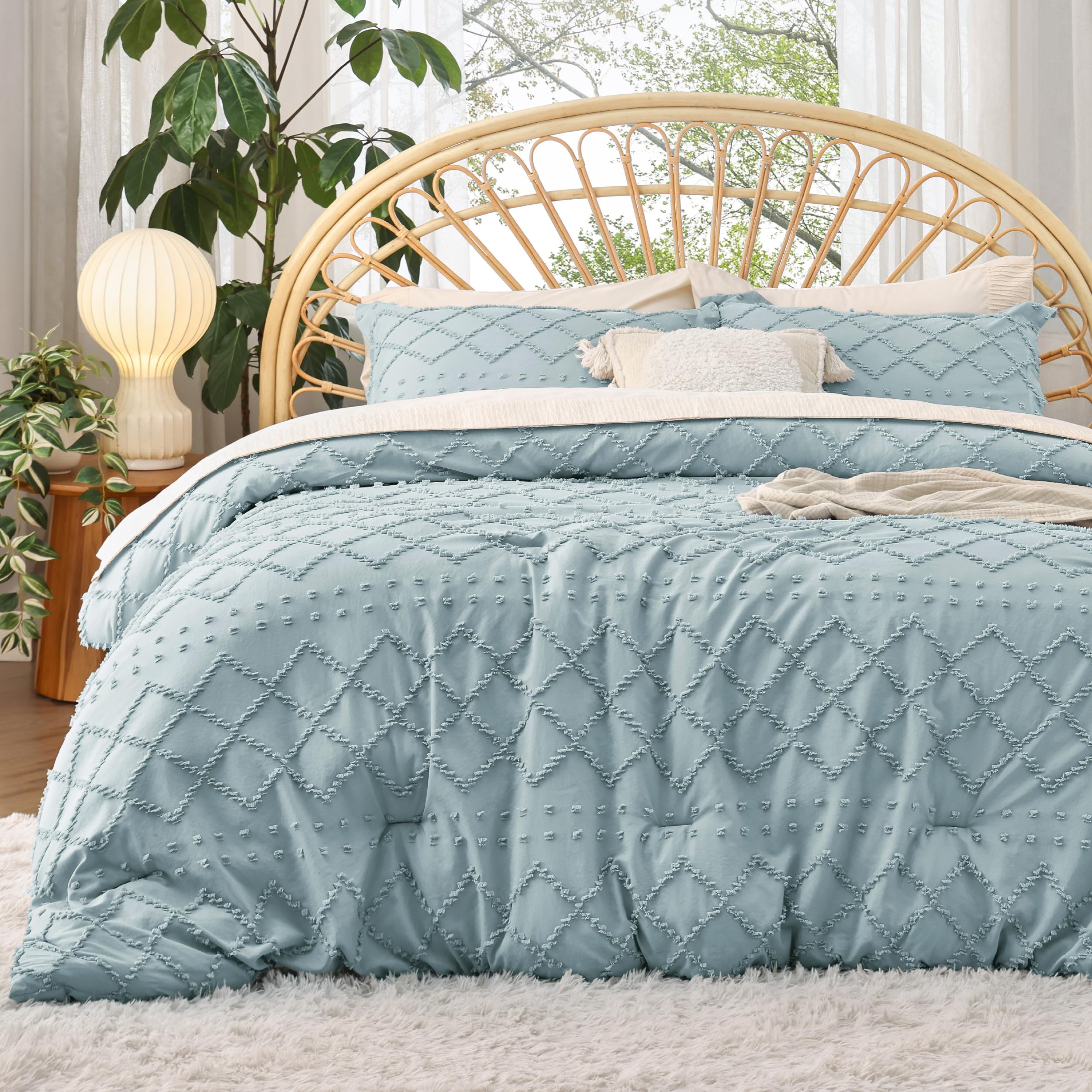 Photo 1 of Bedsure Twin XL Comforter Set - Dusty Blue Comforter, Boho Tufted Shabby Chic Bedding for Kids, 2 Pieces Vintage Farmhouse Bed Set for All Seasons, Fluffy Soft Bedding with 1 Pillow Sham