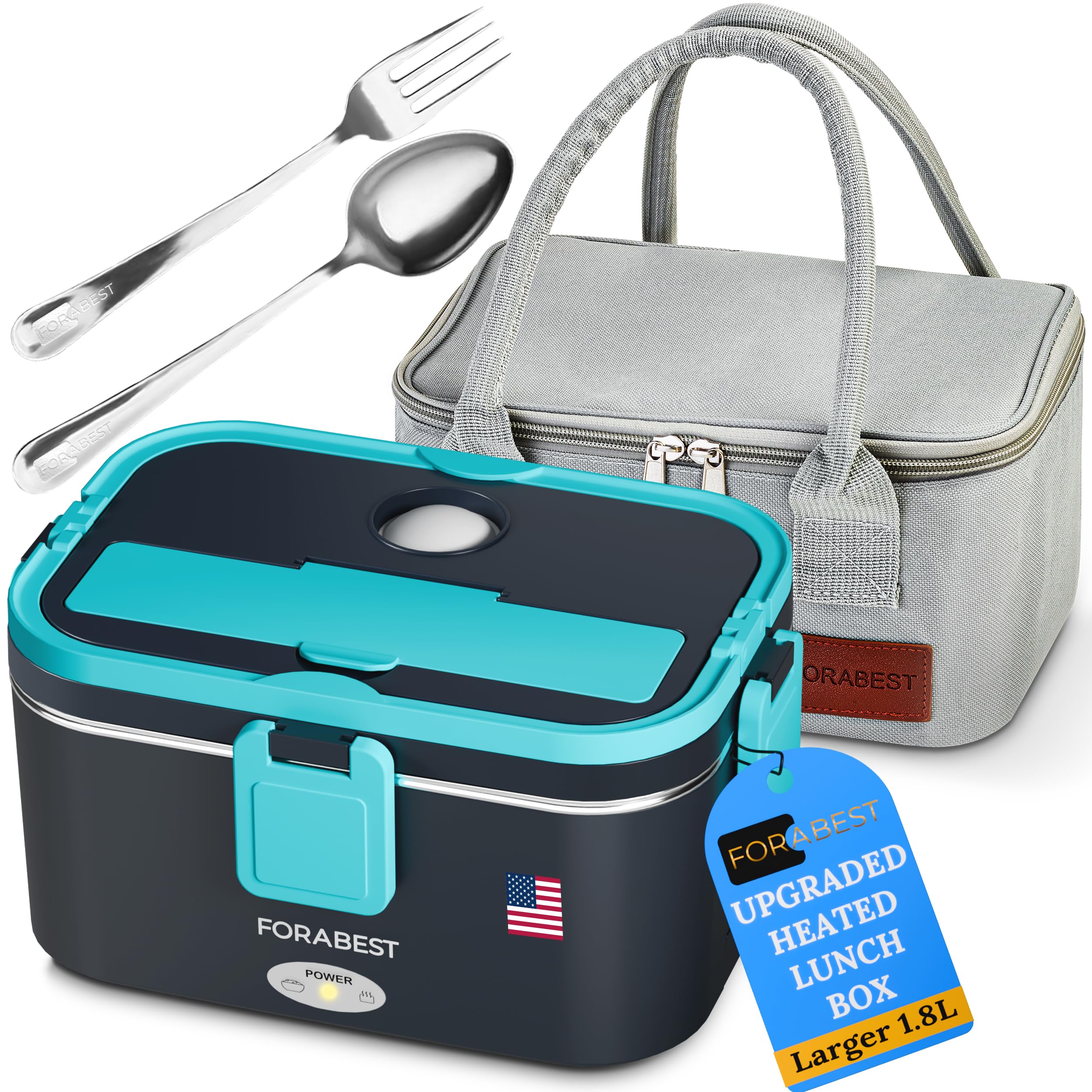 Photo 1 of 1.8L Heated Lunch Box – XL Electric Lunch Box for Adults, 80W Portable Food Warmer for Car, Truck (12V/24V) & Home (110V/220V) – Full-Size Utensils, Premium Bag, Larger Capacity