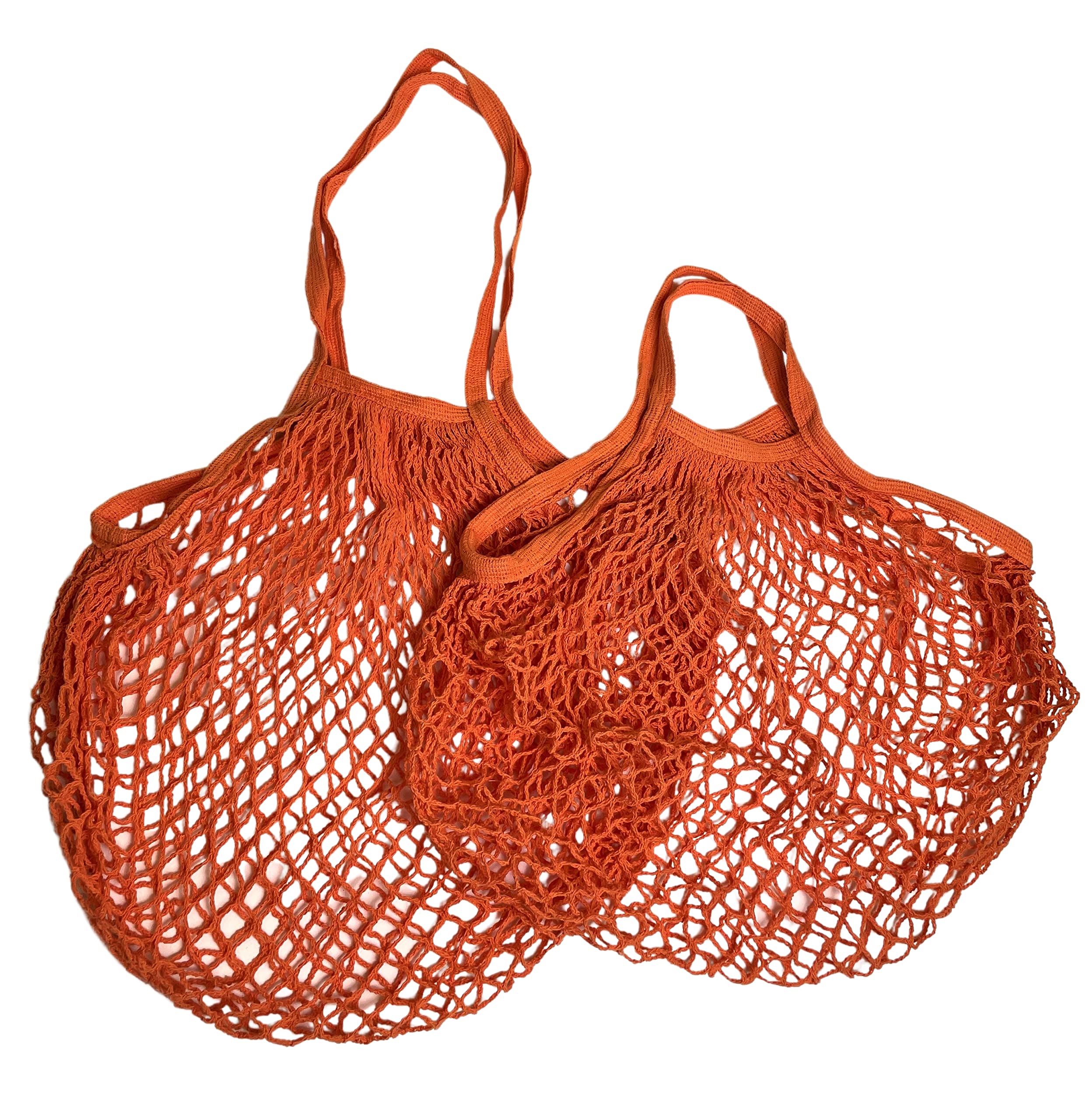 Modo Reusable (2 Pack) String Cotton Net Shopping Bags 1 Short & 1 Long Handle Bag Multipurpose Toys Storage (Orange) — image 1
