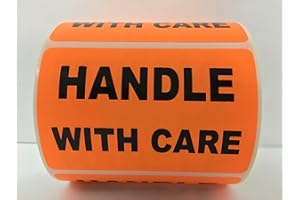 LABELS AND MORE INC. 1 Roll Handle with Care Labels Orange 2.5x1.5 inch Special Handling Fragile Adhesive Stickers 500Ct