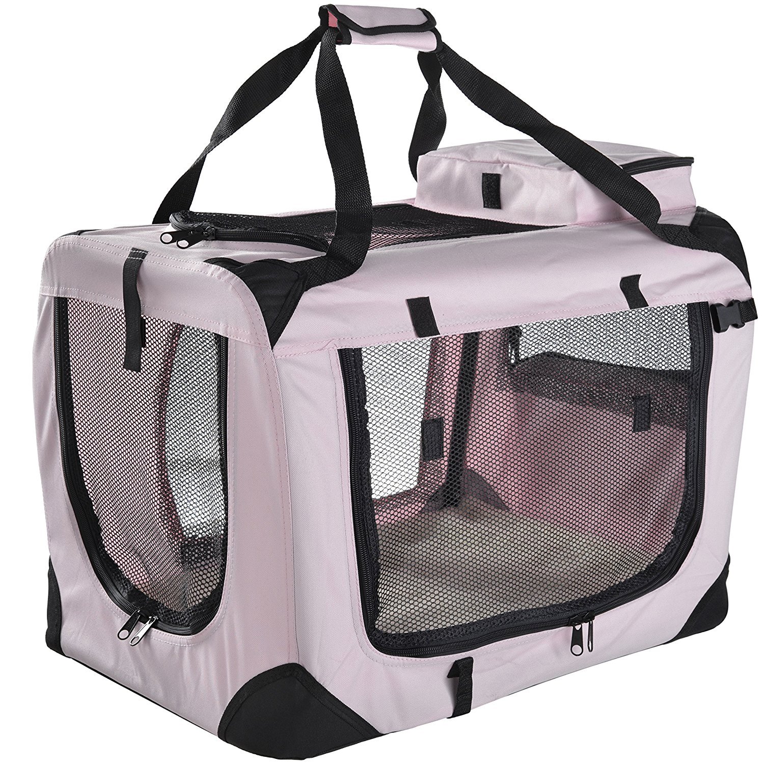 Floofy Friends Pet Carrier Bag, Large Cat Carrier Puppy Dog Carrier for Small Dogs Cats Kittens Rabbits With Reversible Fleece Mat, Foldable Travel Crate for Car - Pink