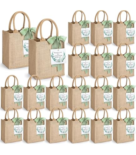 Motipuns 50 Sets Wedding IFF17 Welcome Bags For Guests Bulk Wedding Paper Gift Bags Handle Faux Eucalyptus Stems Chiffon Ribbon Thank You Cards Baby Show - View #13