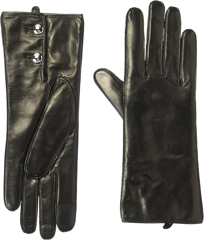 Cole Haan Women's Lambskin Leather Gloves with Buttons, black, L at