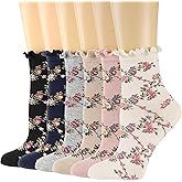 bropapa Women‘s Ruffle Socks,Vintage Patterned,over Ankle,Casual Fashion Dress Socks,Cute Floral Lettuce Sock for Girls, 6 Pack (Size 5-9)