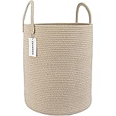 XUANGUO Cotton Rope Laundry Basket Hamper for Clothes Woven Storage Basket for Living Room Bedroom Boho Tall Rope Baskets for Blanket Toys Pillow Towels Baby Nursery Hamper Bin oatmeal