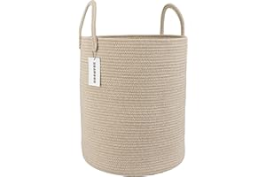XUANGUO Cotton Rope Laundry Basket Hamper for Clothes Woven Storage Basket for Living Room Bedroom Boho Tall Rope Baskets for Blanket Toys Pillow Towels Baby Nursery Hamper Bin oatmeal