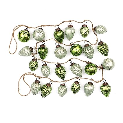 Distressed Green Glass Ornament Rope String Garland