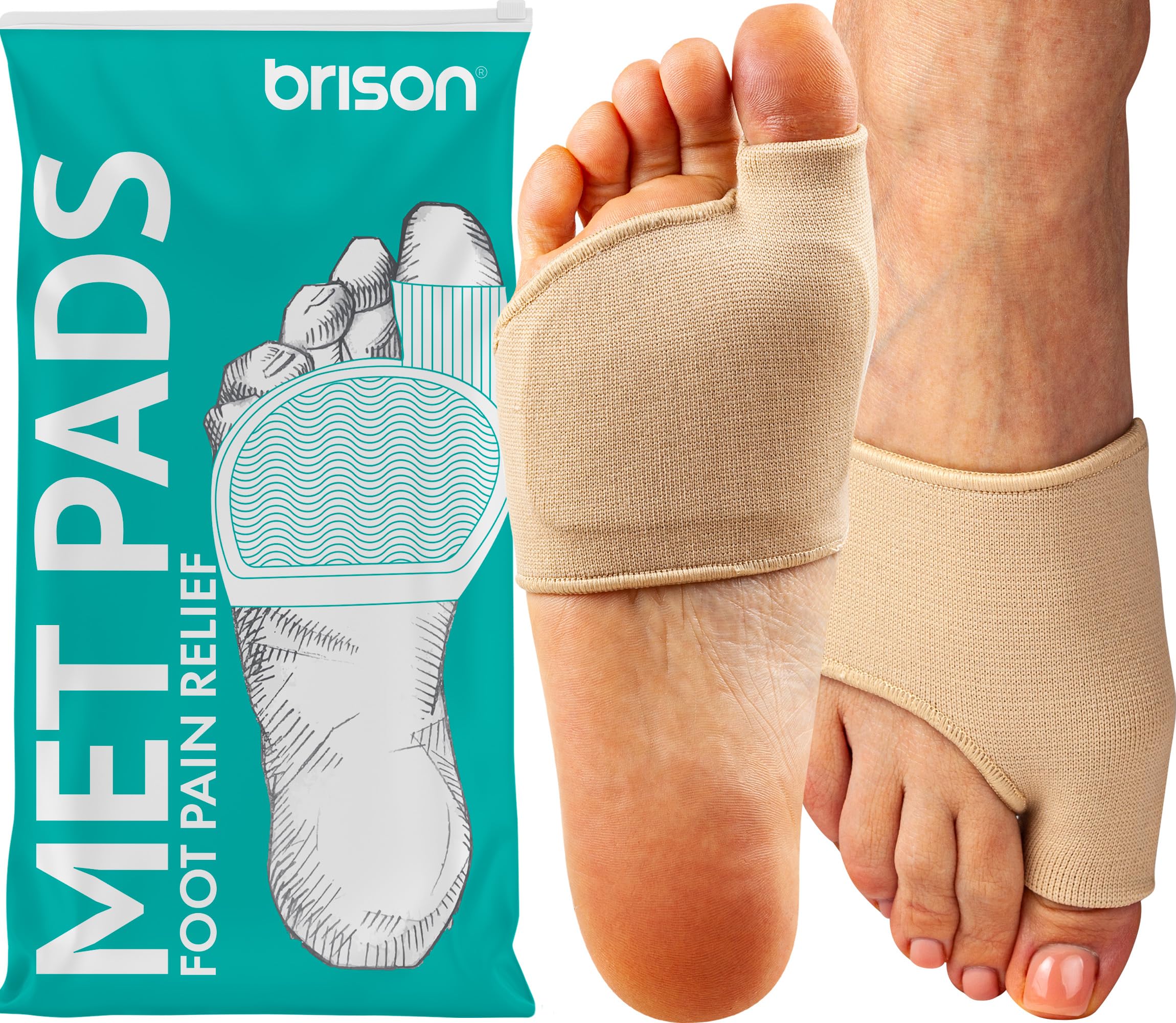 Brison Podiatrist-Designed Metatarsal Pads for Women & Men - Ball of Foot Cushions for Pain Relief Metatarsalgia Morton's Neuroma Calluses 1 Pair Beige, Medium