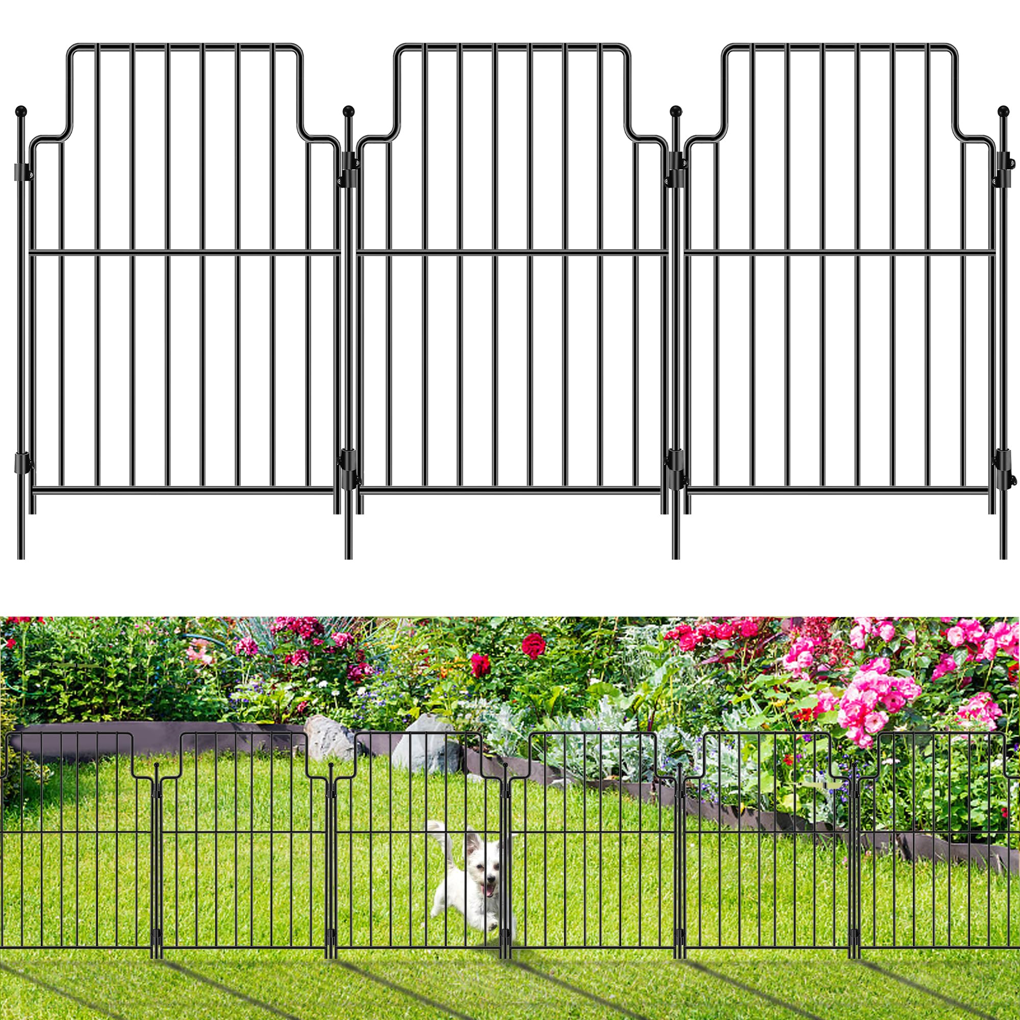 Photo 1 of 10Pack Decorative Garden Fence, 21in x10.83ft Small Animal Barrier Fence,Square No Dig Garden Fence Border for Dog Rabbits, Rustproof Metal Ground Stake Fencing Panels for Outdoor Yard Patio