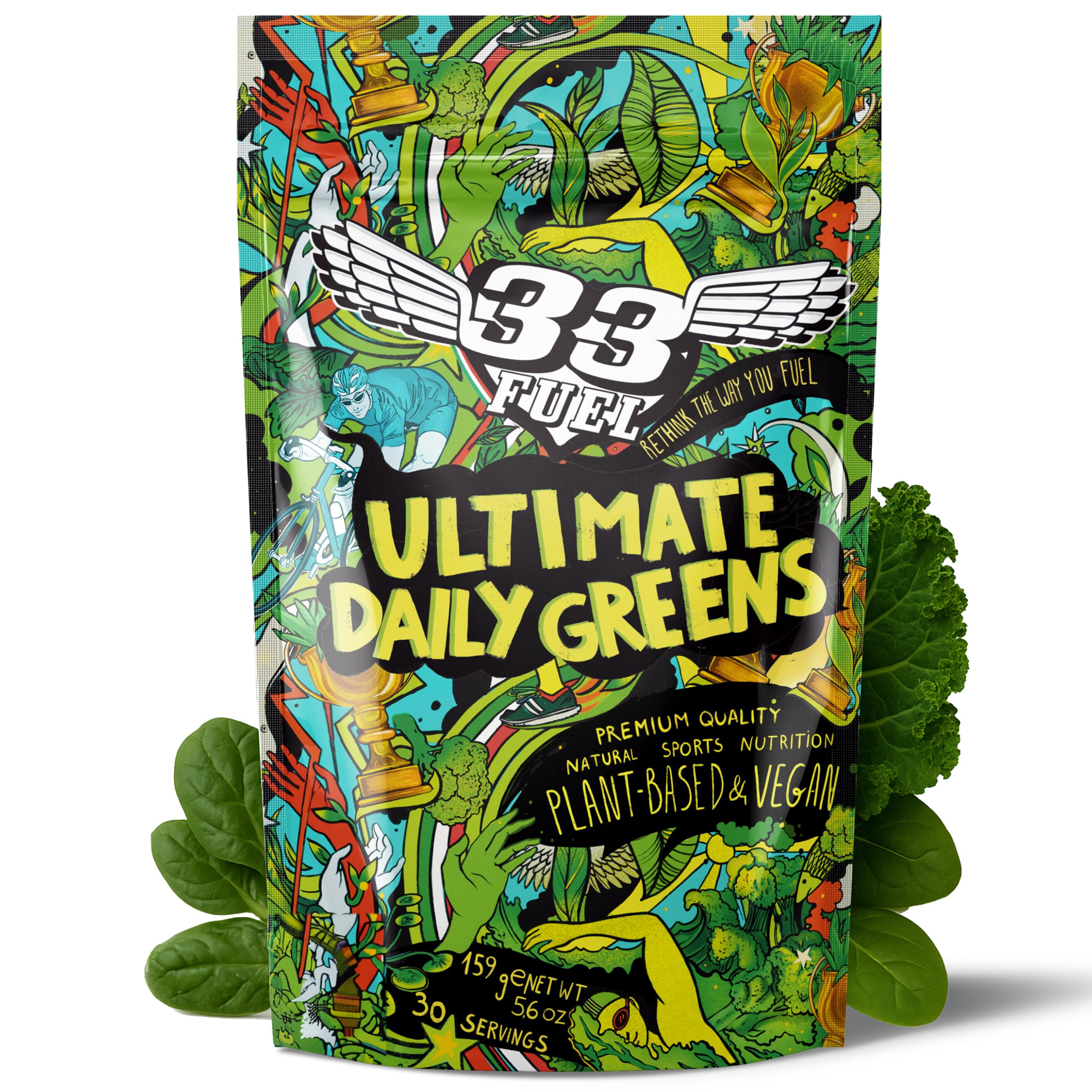 33Fuel Daily Greens Powder - UPF-Free Premium Superfood & Fibre Blend for Gut Health with only Natural Ingredients, Daily Greens Super Blend, Vegan, Handmade in the UK – Original