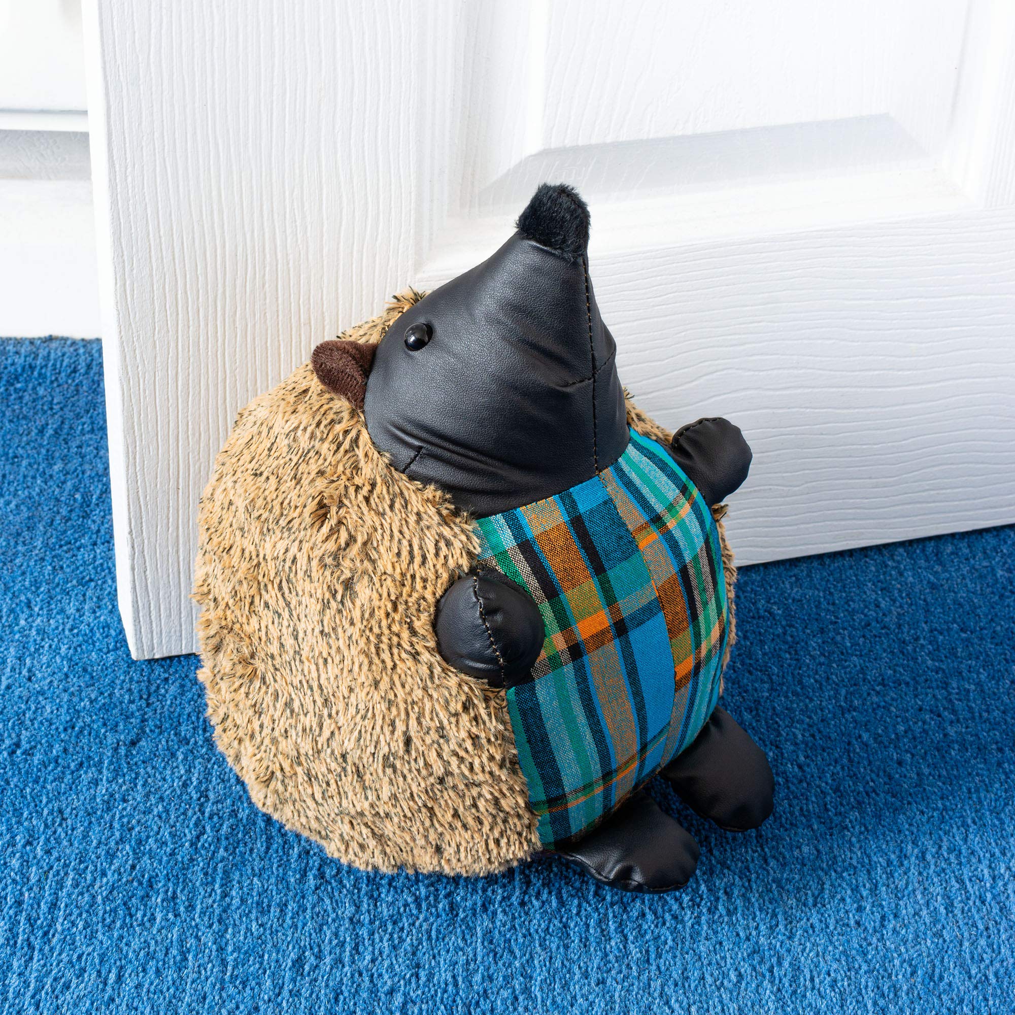 Febland Blue Tartan Hedgehog Doorstop, Small