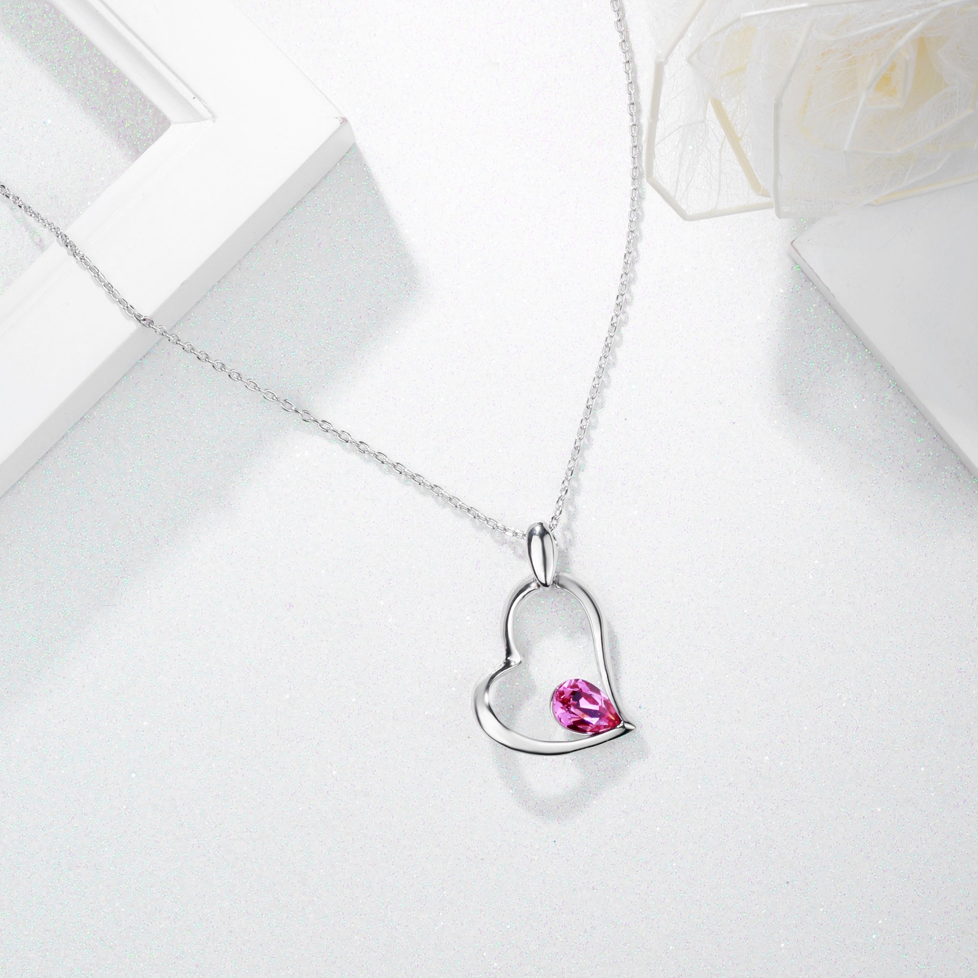 GEORGE · SMITH Romantic Memory Series Stuck in My Heart Love Pendant Necklace with Swarovski Rose Crystal Birthday Wedding Jewellery for Women