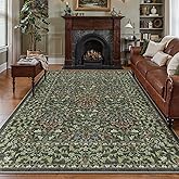 Bavni Green Washable Area Rugs 5x7, Vintage Floral Boho Rug Non Slip, Machine Washable Area Rugs for Living Room, Soft Low Pile Thin Lightweight Carpet for Dining Room, Office, Emerald Green