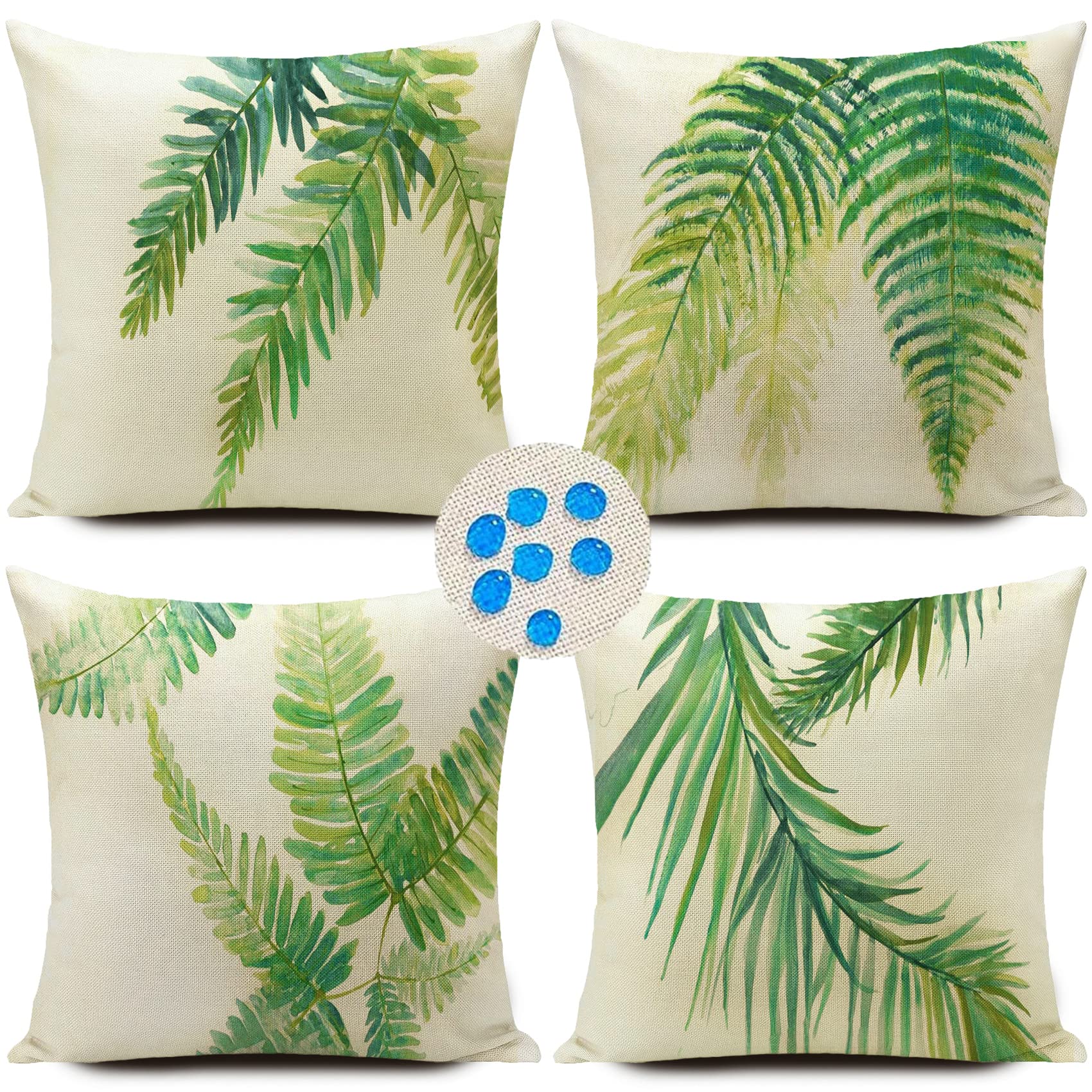 HUASHUZI Green Outdoor Pillow Covers Leaf Plant Throw Pillow Case Outdoor Waterproof Tropical Garden Cushions 18x18 Inch Set of 4 Patio Furniture Pillows Decorative for Home Sofa Couch