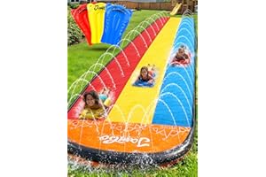 JAMBO Premium Triple Water Slide with 3 Bodyboards, 20Ft Heavy Duty Slip Splash and Slides-Advanced 3-Way Sprinkler System, S