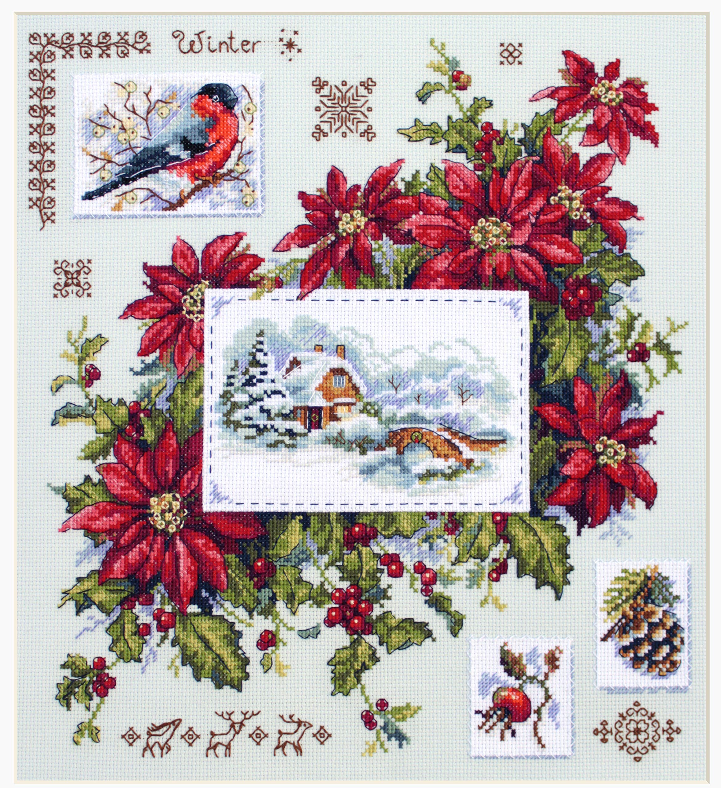 Merejka K-119 Winter View Counted Cross Stitch Kit, Cotton, Multi-Colour, 30 x 32 cm