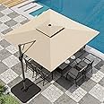 PHI VILLA Cantilever Patio Umbrella with Base, Outdoor 10ft Large Square Umbrellas with 360°Rotation, Heavy Duty Hydraulic Double Umbrella Windproof for Outside, Pool, Deck, Garden, Porch, Beige