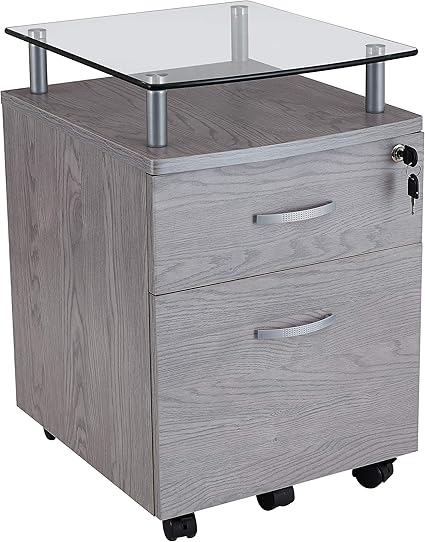 Techni Mobili Rolling File Cabinet With Glass Top Grey Amazon Co