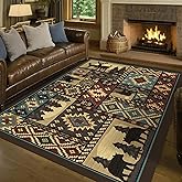 Rustic Cabin Area Rug 5x7: Bear Western Decor Brown Animal Carpet for Living Room Bedroom Country Home