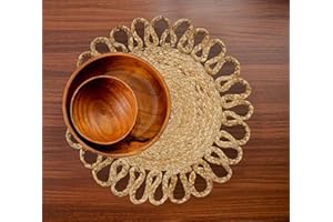 MORE Jute Hand Braided Placemats Set of 6 | 15 Inches Round Tablemats for Kitchen Dining Table Top Rug Mats & Dinner Table Plate Pads Mates | Rustic Natural Fiber Vintage Rugs Mat, Natural Beige