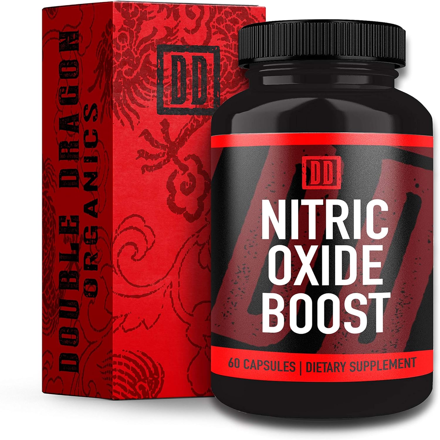 Nitric Oxide Booster Supplement - 1600mg Extra Strength L-Arginine, Citrulline Malate, and Alpha-Ketoglutarate for Muscle Growth, Vascularity & Energy - Double Dragon Organics (60 Caps)